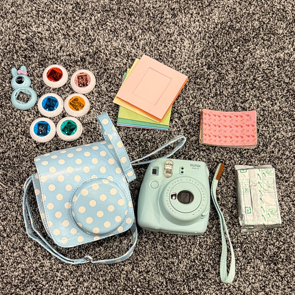 Instax Light Blue Polka Dot Camera Set